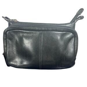 Vintage Fossil Black Leather Crossbody Bag Small Zip Pocket Pebbled Purse